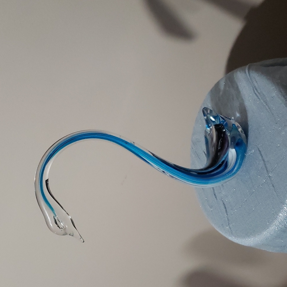 Murano art glass swan blue clear purple. Made in Italy.